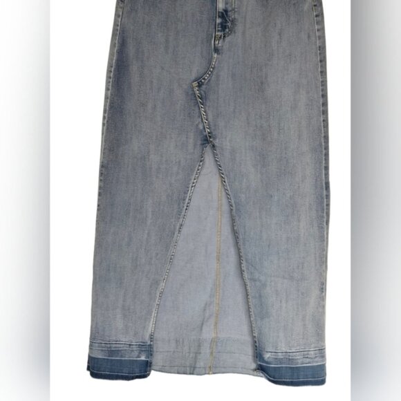 NWT Jeanology Long Maxi Slit Faded Denim Sexy Skirt Size L Spring Stretch Boho - Picture 3 of 11